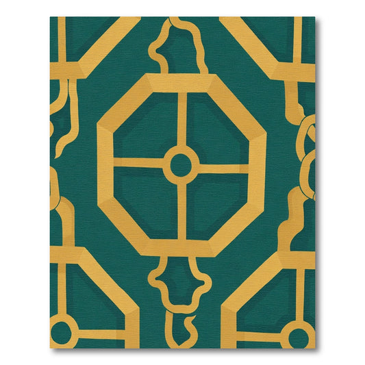 Teal Gold Geometric Octagon Link Rug