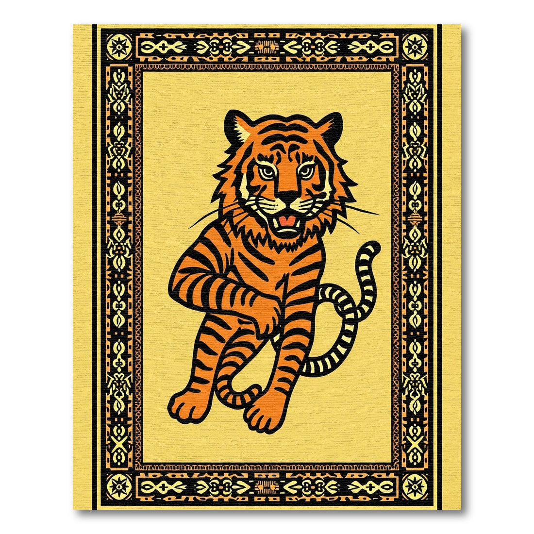 Bold Orange Tiger Yellow Geometric Frame Rug