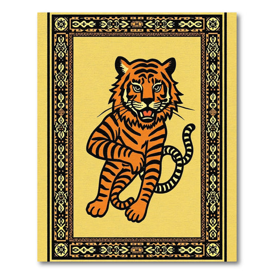 Bold Orange Tiger Yellow Geometric Frame Rug
