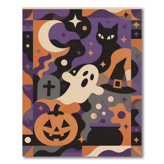 Abstract Area Halloween Ghost Cat Pumpkin Area Rug