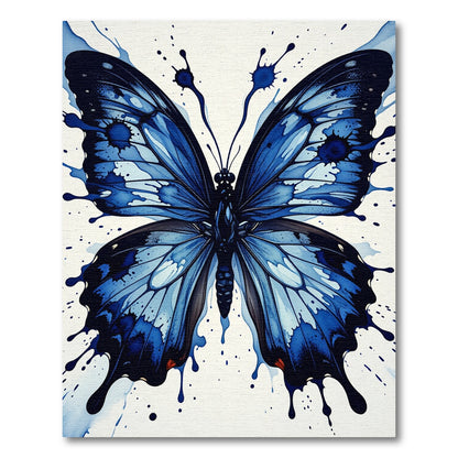 Vibrant Blue Splatter Butterfly Rug