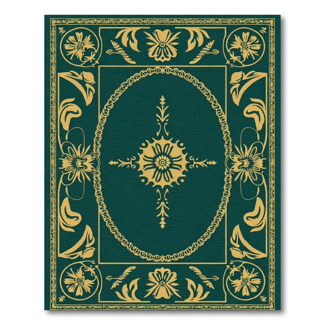 Emerald Green Gold Floral Rectangle Rug