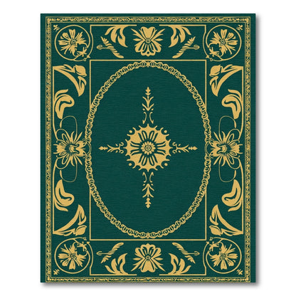 Emerald Green Gold Floral Rectangle Rug