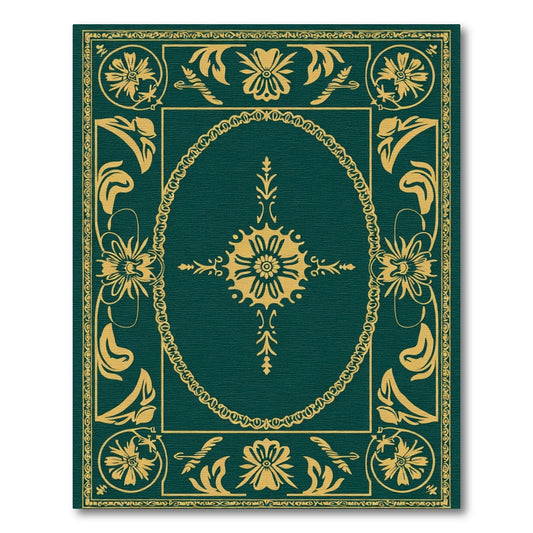 Emerald Green Gold Floral Rectangle Rug