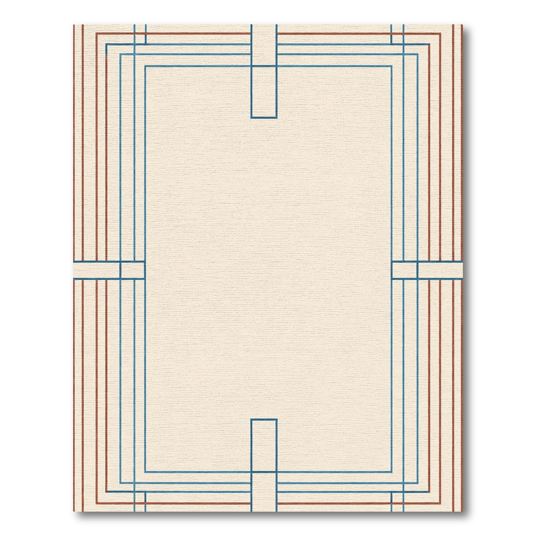 Geometric Blue Brown Border Rug