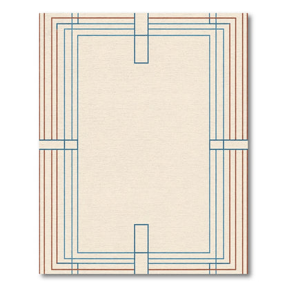 Geometric Blue Brown Border Rug