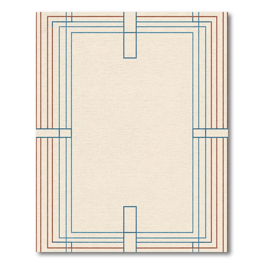 Geometric Blue Brown Border Rug