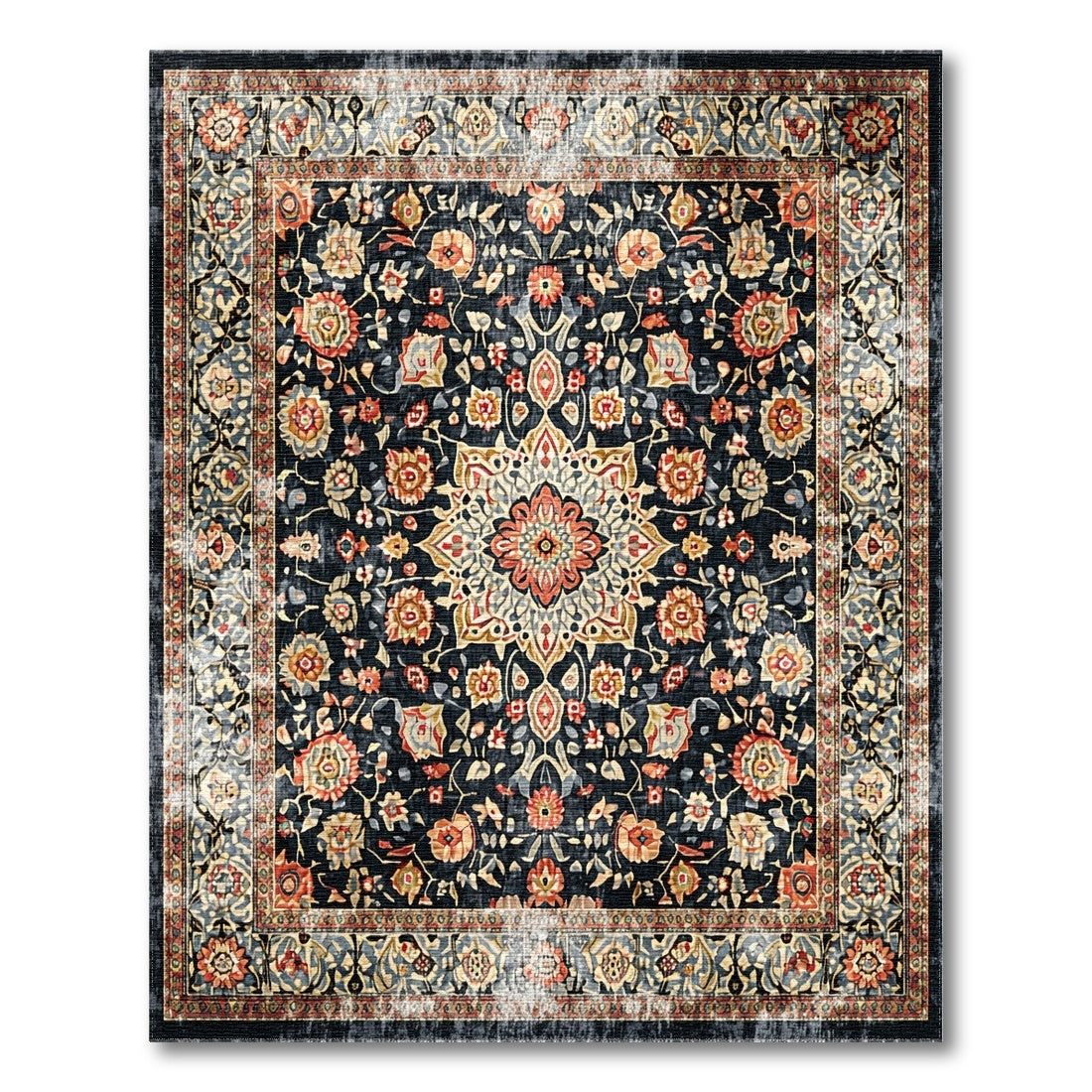 Multi-color and Patterns Black Persian Floral Area Rug