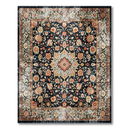 Multi-color and Patterns Black Persian Floral Area Rug