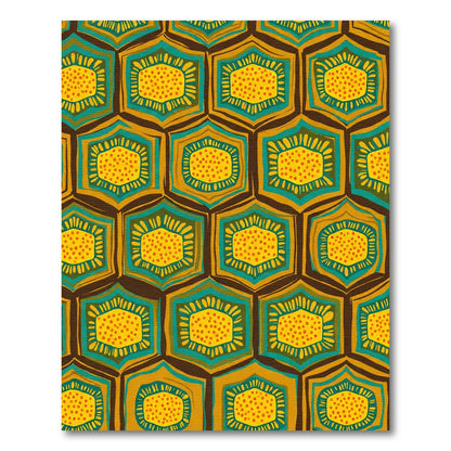 Golden Teal Hexagonal Medallion Rug