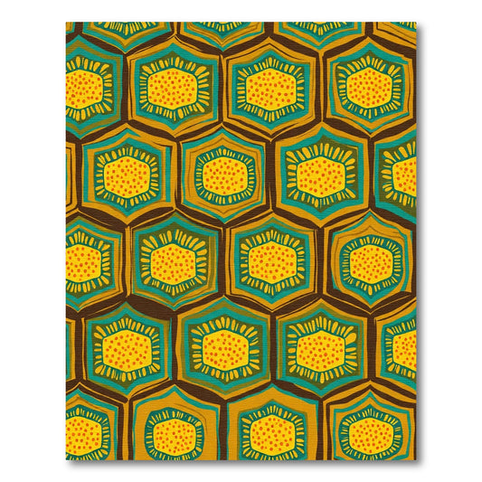 Golden Teal Hexagonal Medallion Rug