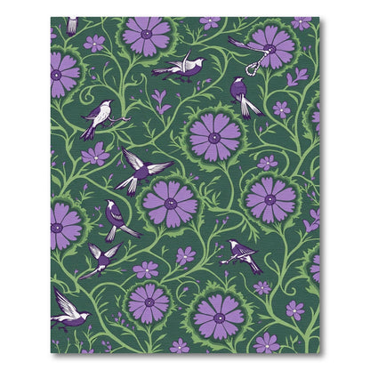 Purple Floral Birds Vine Emerald Rug