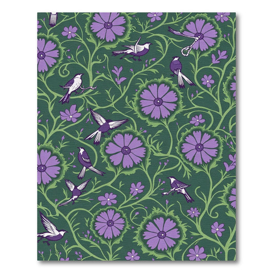 Purple Floral Birds Vine Emerald Rug