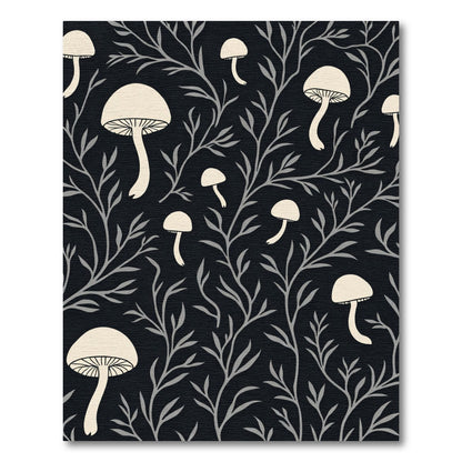 Cream Mushroom Branch Dark Background Rug