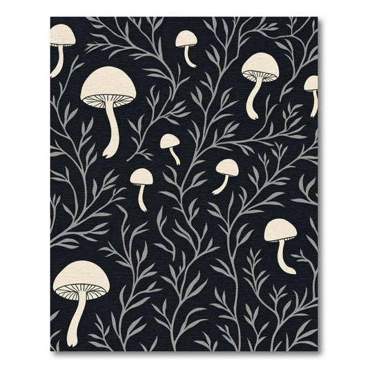 Cream Mushroom Branch Dark Background Rug