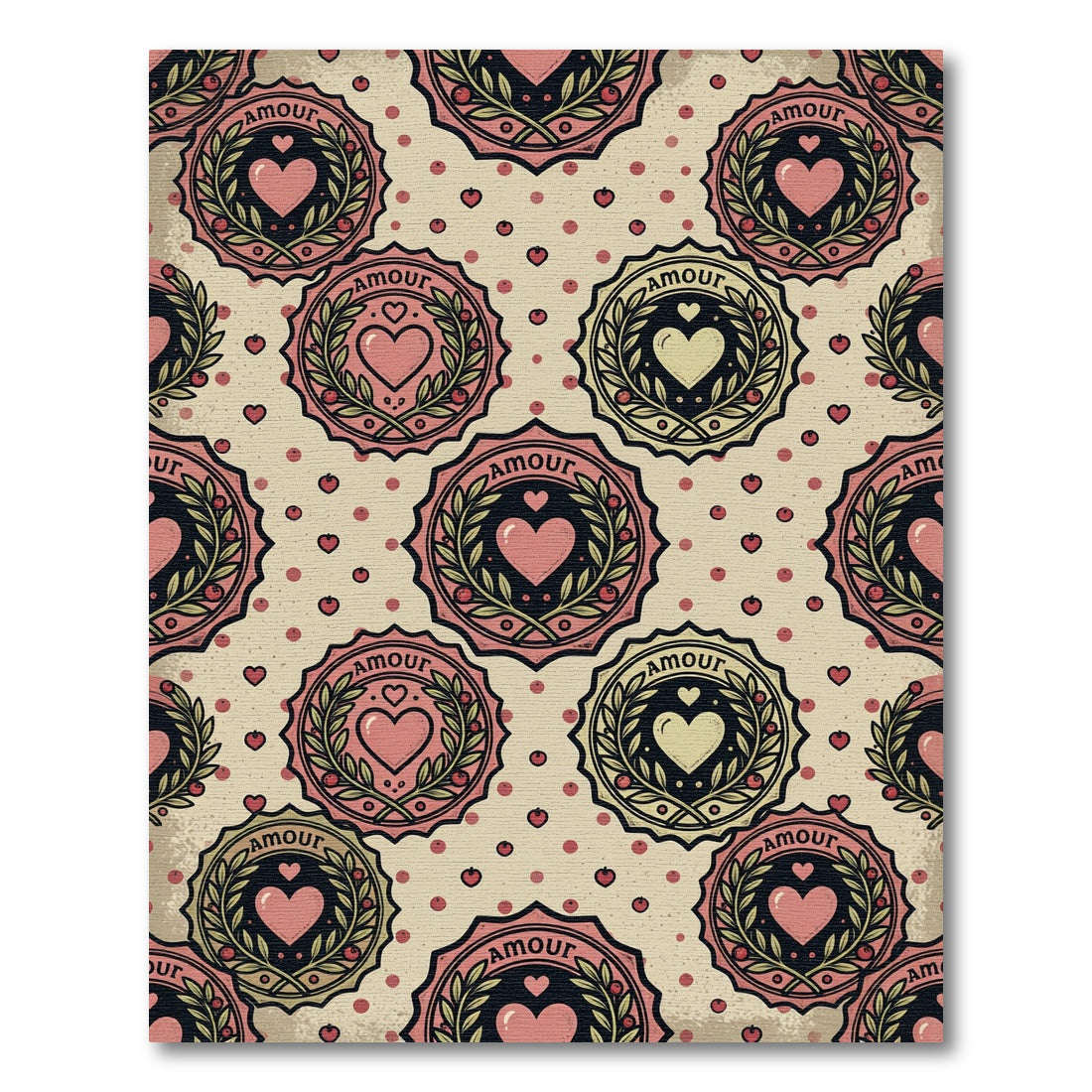 Vintage Pink Heart Amour Laurel Wreath Rug