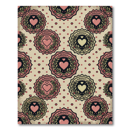 Vintage Pink Heart Amour Laurel Wreath Rug