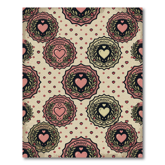 Vintage Pink Heart Amour Laurel Wreath Rug