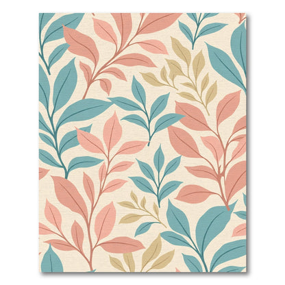 Soft Coral Teal Leaf Sprigs Rug