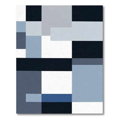 Abstract Blue Gray Geometric Blocks Rug