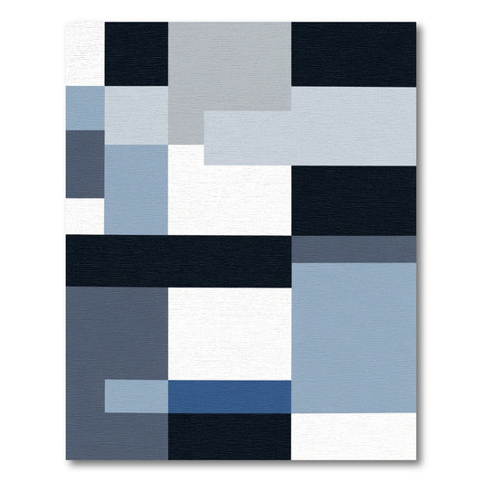 Abstract Blue Gray Geometric Blocks Rug