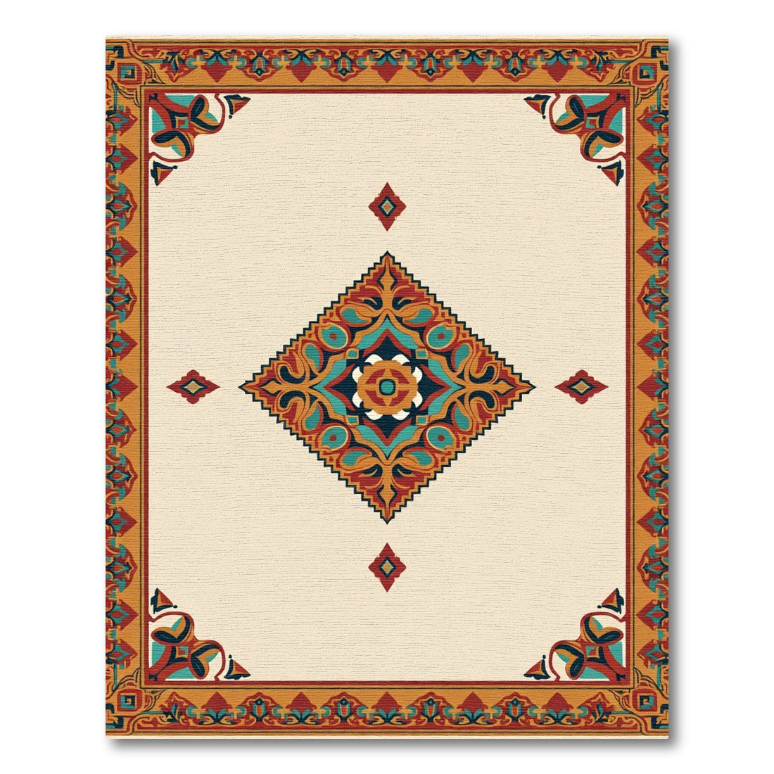 Geometric Medallion Crimson Gold Teal Rug
