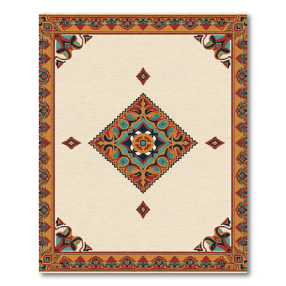 Geometric Medallion Crimson Gold Teal Rug