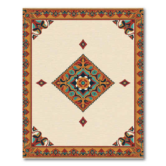 Geometric Medallion Crimson Gold Teal Rug