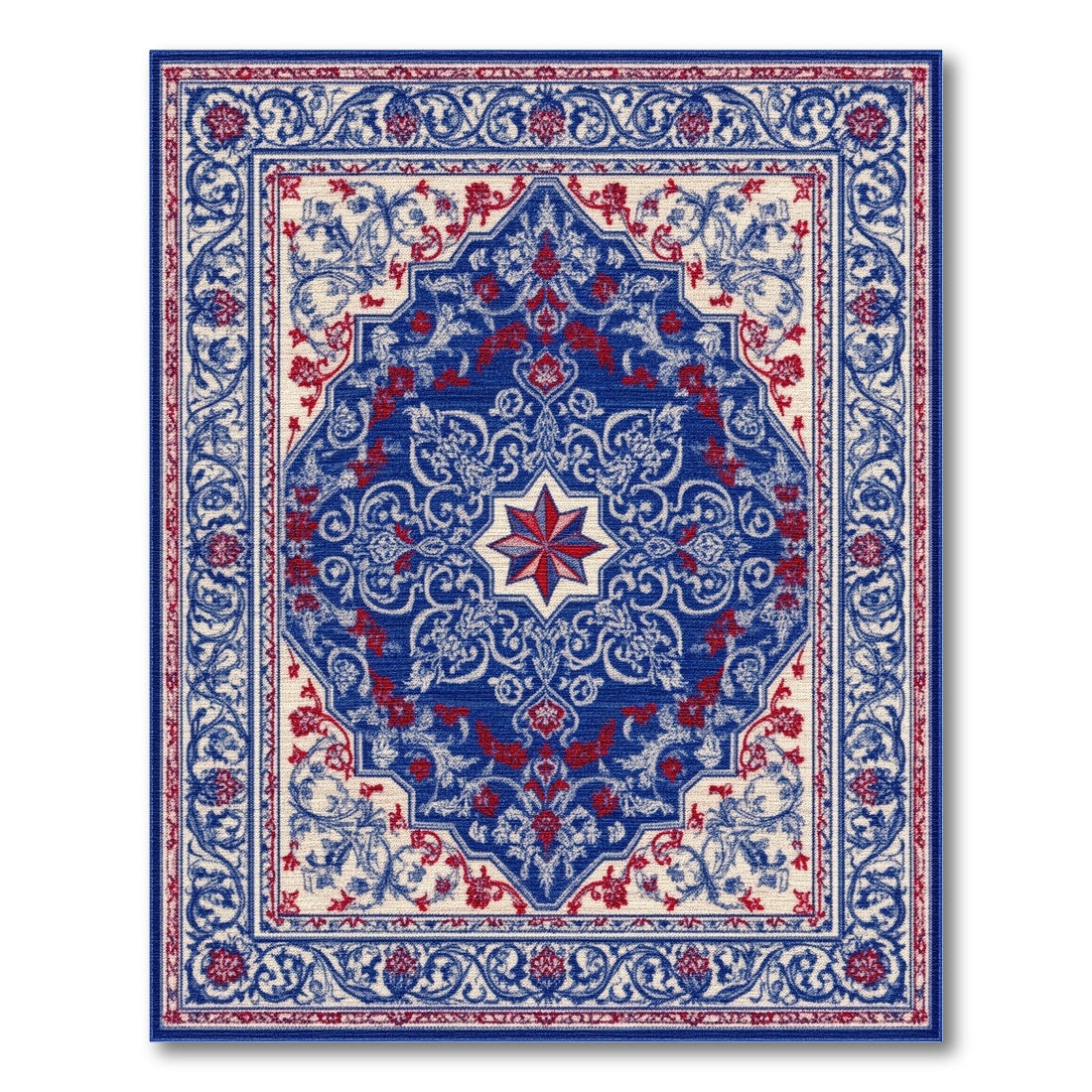 Blue Red Persian Star Medallion Area Rug