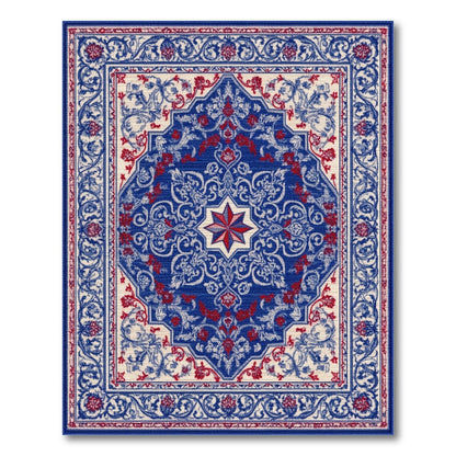 Blue Red Persian Star Medallion Area Rug