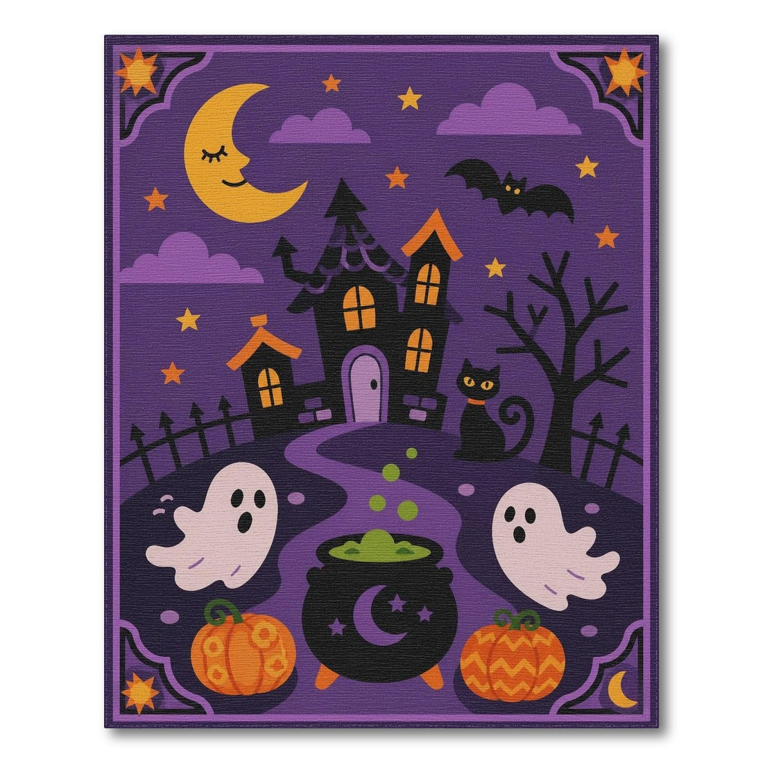 Halloween Haunted House Purple Kids Area Rug