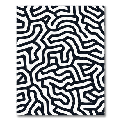 Black White Abstract Maze Rug