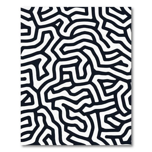 Black White Abstract Maze Rug