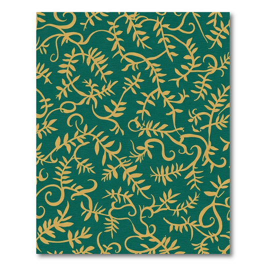 Emerald Green Gold Leaf Swirl Rug