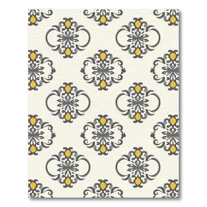 Damask Black Yellow Laurel Lace Rug