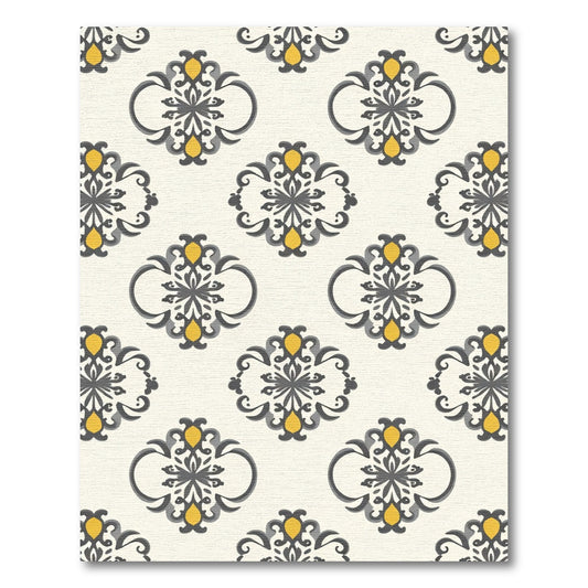 Damask Black Yellow Laurel Lace Rug