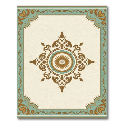 Brown Teal Sunburst Medallion Frame Rug