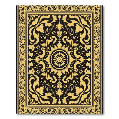 Golden Floral Medallion Black Rug