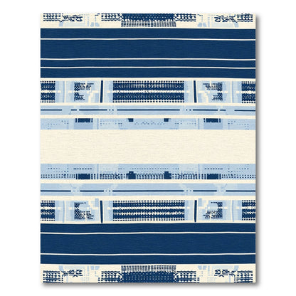 Indigo And Cream Geometric Band Rug