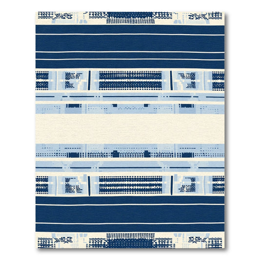 Indigo And Cream Geometric Band Rug