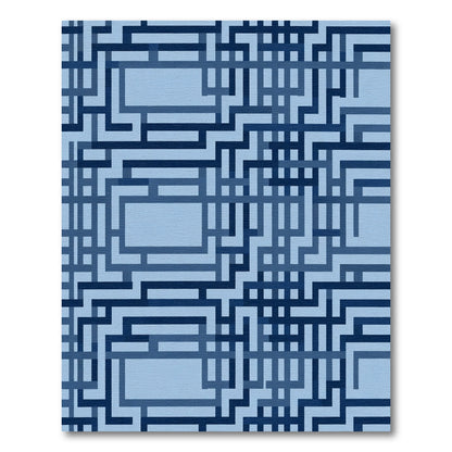 Navy Blue Interlocking Geometric Lines Rug