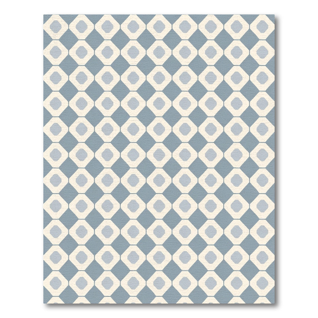 Soft Blue Cream Octagonal Grid Rug