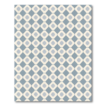 Soft Blue Cream Octagonal Grid Rug