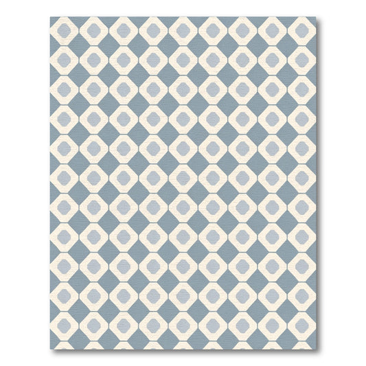 Soft Blue Cream Octagonal Grid Rug
