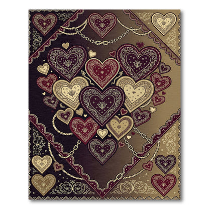 Rich Burgundy Cream Heart Bandana Medallion Rug