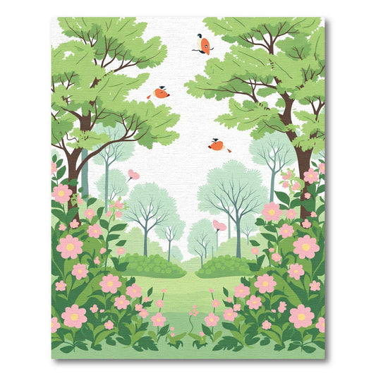 Whimsical Pink Floral Bird Forest Rug