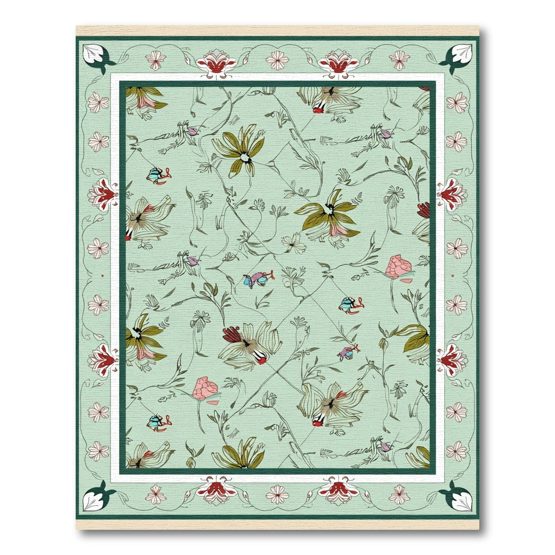 Mint Green Floral Vine Garden Rug