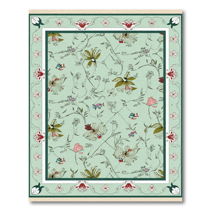 Mint Green Floral Vine Garden Rug