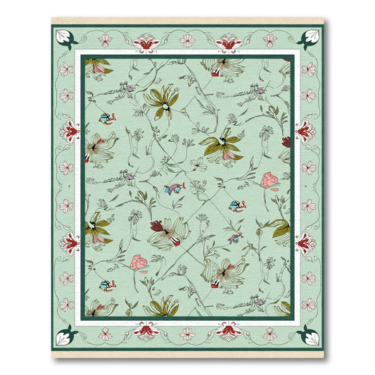 Mint Green Floral Vine Garden Rug
