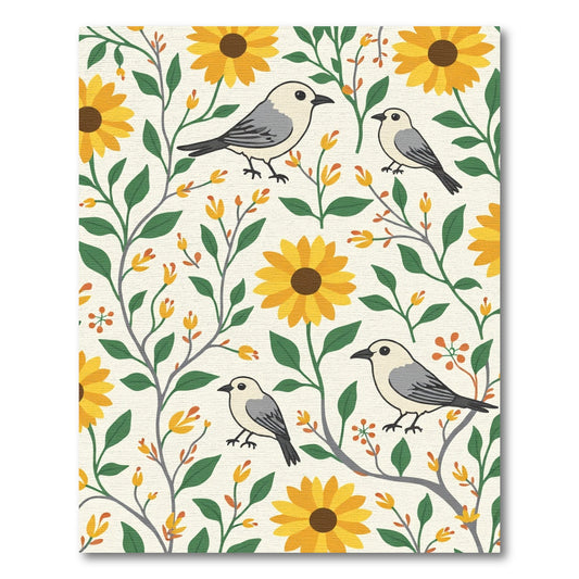 Whimsical Yellow Sunflower Bird Garden Rug